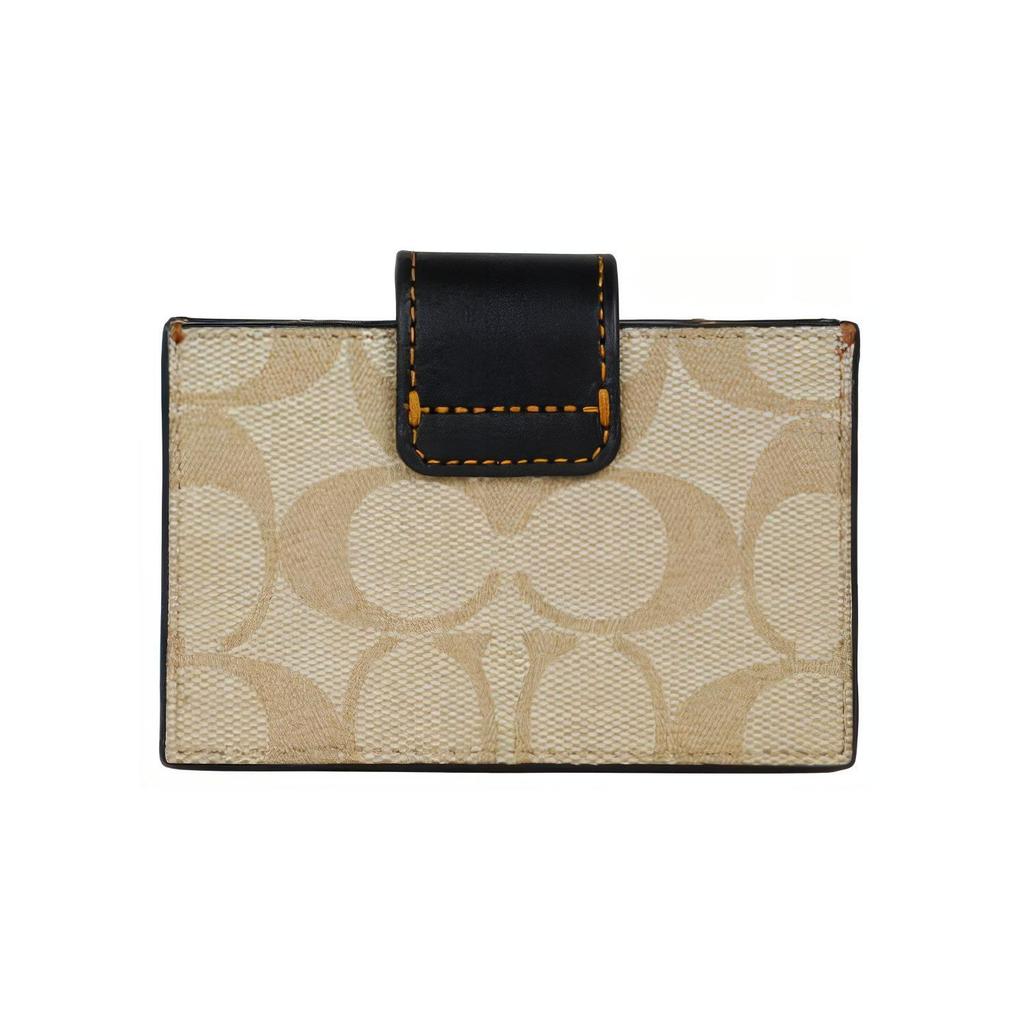 Coach Card Case 11 Classic Monogram Snap Closure Coated Canvas And Leather Mini Women Card Case Light-Khaki CC846-IMUOH