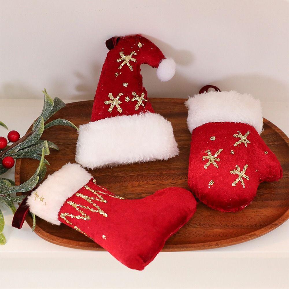 Christmas Hat Hanging Christmas Decorations Plush Christmas Ornaments  Holiday New Year