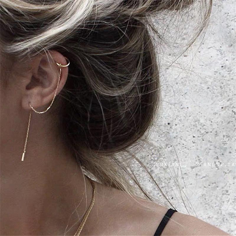 925 Sterling Silver Cuff Chain Earrings Wrap Tassel Earrings for Women Crawler Earrings Simple Dainty Jewelry Gifts for Mom