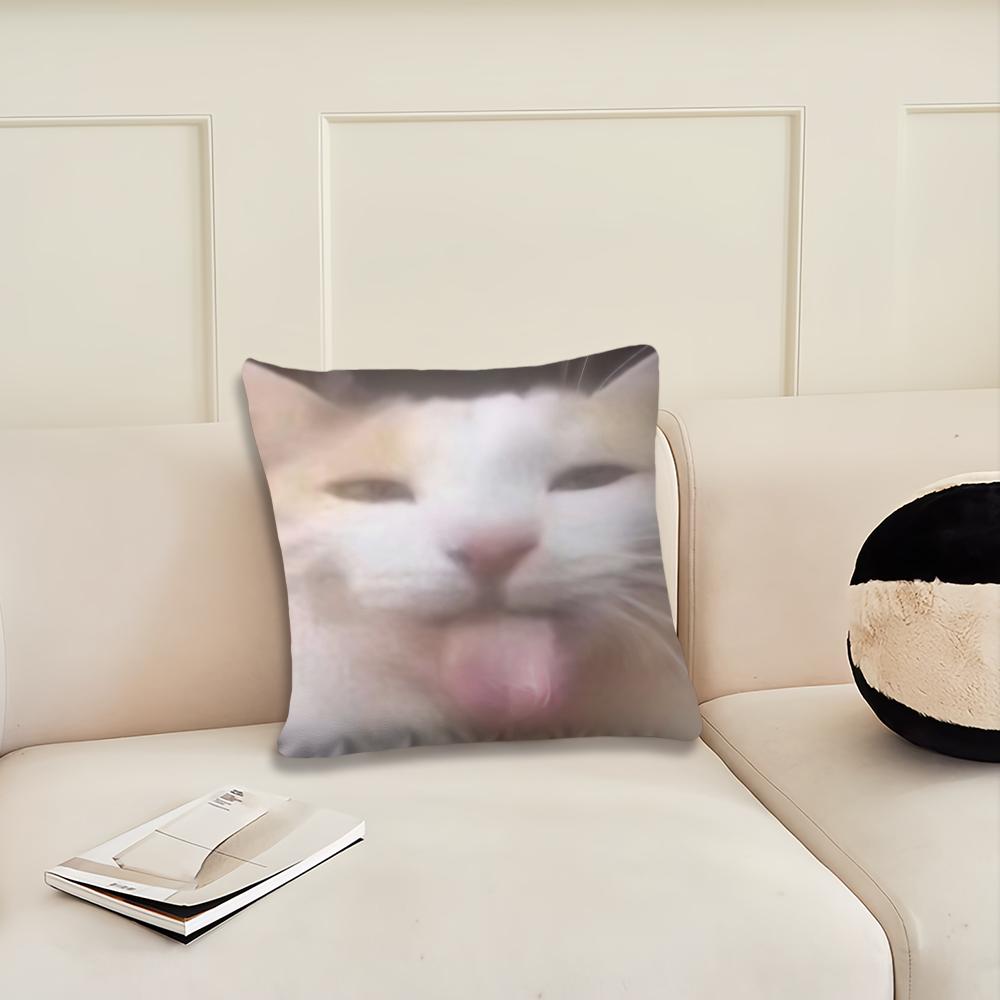 

Funny Cat Meme Pillow Cover Short Plush Polyester Cushion Case Decor Throw Pillowcase Home Deco 45x45cm