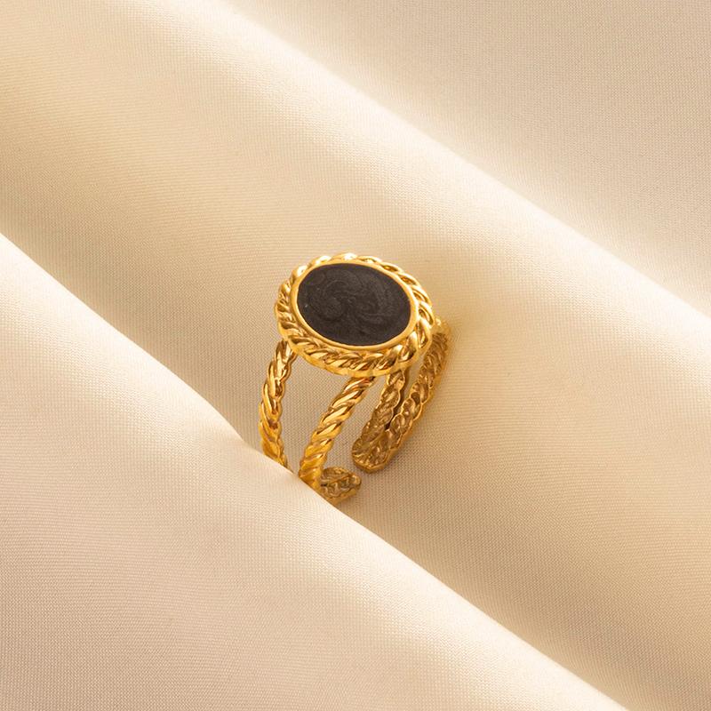 Balck Enamel Gold Plated Heart Fire Evil Eye Stainless Steel Ring Vintage Finger Jewelry Sun Moon Star Rings For Women Men Bague