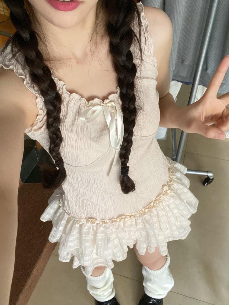 Kawaii Lolita Skjørt Shorts Kvinner Ruffle Patchwork Lagdelt Høy Midje Y2k Balletcore Miniskjørt Sommerfest Klubb