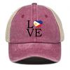 LOVE" Philippine Flag Print Snapback Mesh Cap, Patriotic Man's Cap Distressed Vintage-Inspired Inelastic Simple Adjustable Trucker Hat