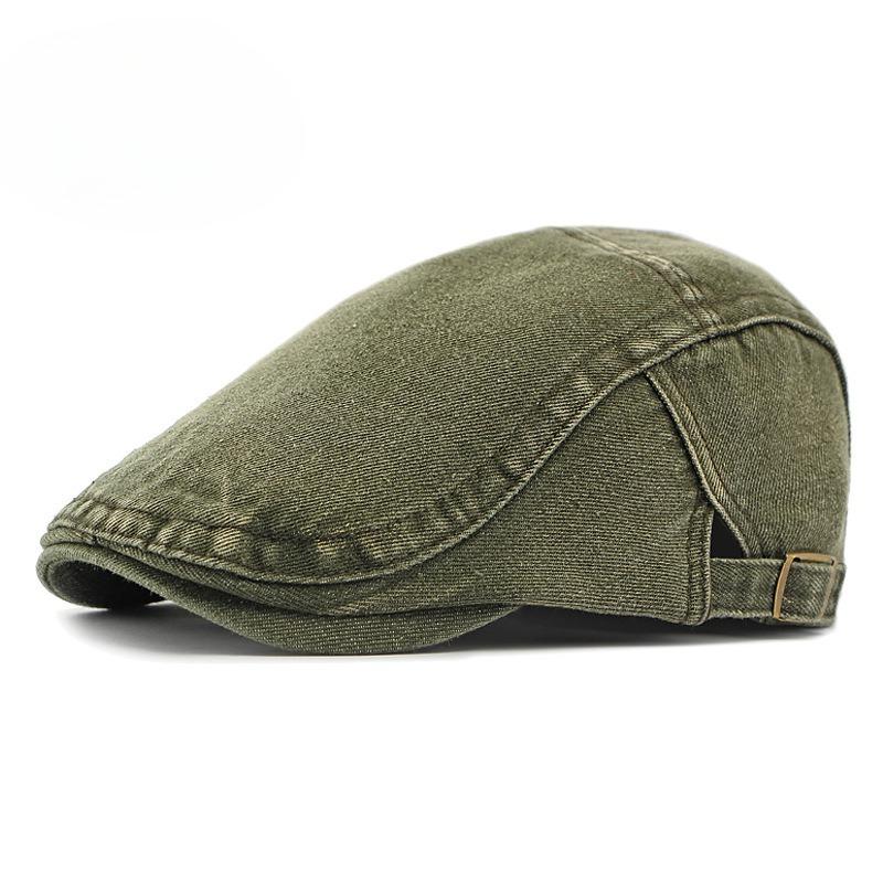 

Vintage Washed Denim Beret for Men Women British Retro Flat Cap Solid Color Cotton Newsboy Cap Adjustable Duckbill Cap 56-60cm армія зелений колір