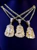 Hip Hop Punk Stil Gott Jesus Kopf Deluxe Vergoldter Anhänger Halskette Figaro Kette Herren Damen Schmuck