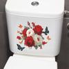 Hand Painted Red and White Roses with Flying Butterflies Toilet Seat Sticker Bathroom Decor Self-Adhesive Removable Decal