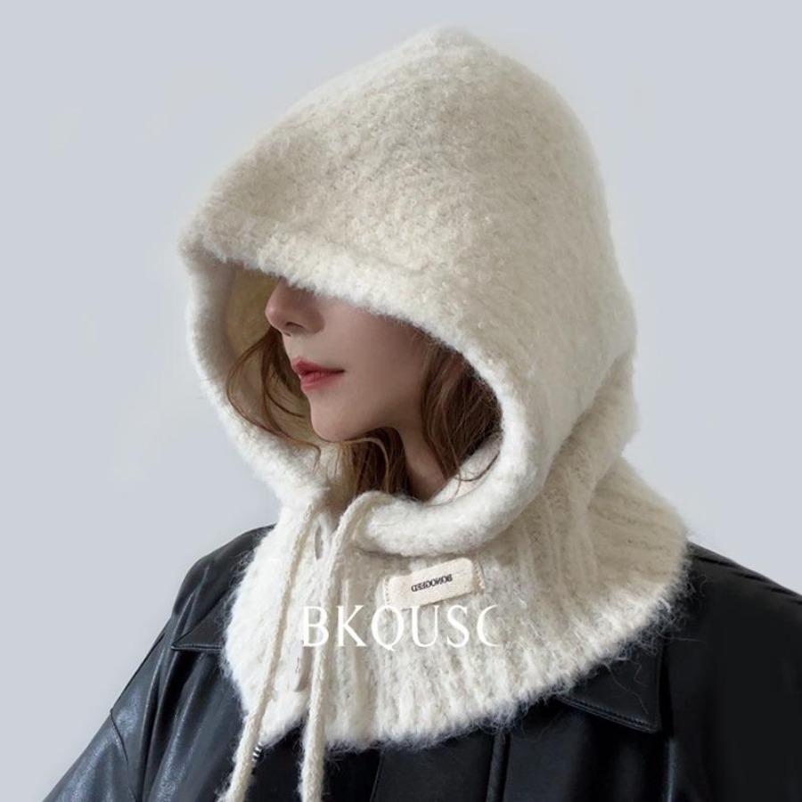 

Зимние теплые шапки-балаклавы для защиты ушей, женская модная вязаная шапка-пуловер с дизайном маленького снеговика, стильные женские шапки-бини белый