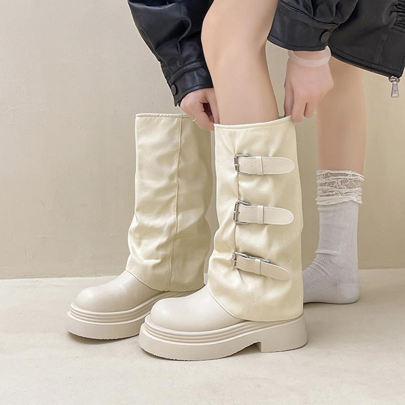 French retro thick heel medium and high boots women's 2025 autumn and winter new wasteland wind heightening non-slip knight boots fashion boots