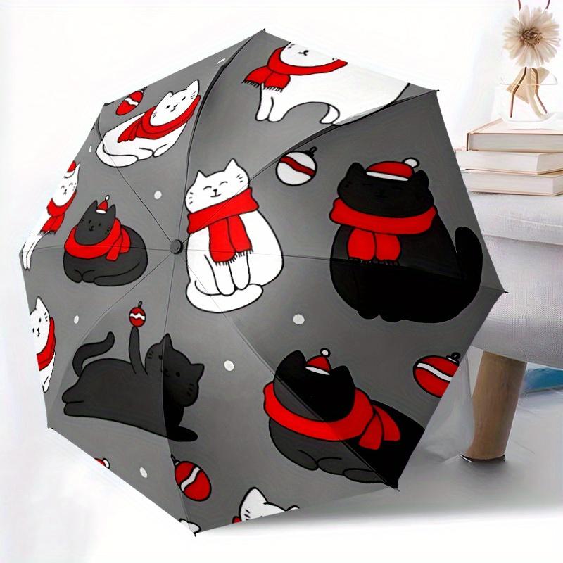 1 Stück Weihnachten Katzen Automatisches Öffnen/Schließen Regenschirm, 8-Rippen stabile Struktur, Tragbarer Reise Regenschirm, Partys, Tägliche Nutzung, 11122