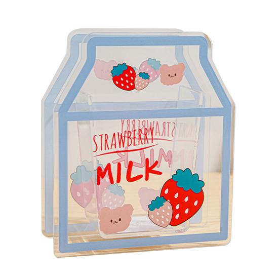 Clear Acrylic Pen Holder Cartoon Milk/Bear Shape Desk Storage Box Makeup Brush Organizer for Home Office School Supplies