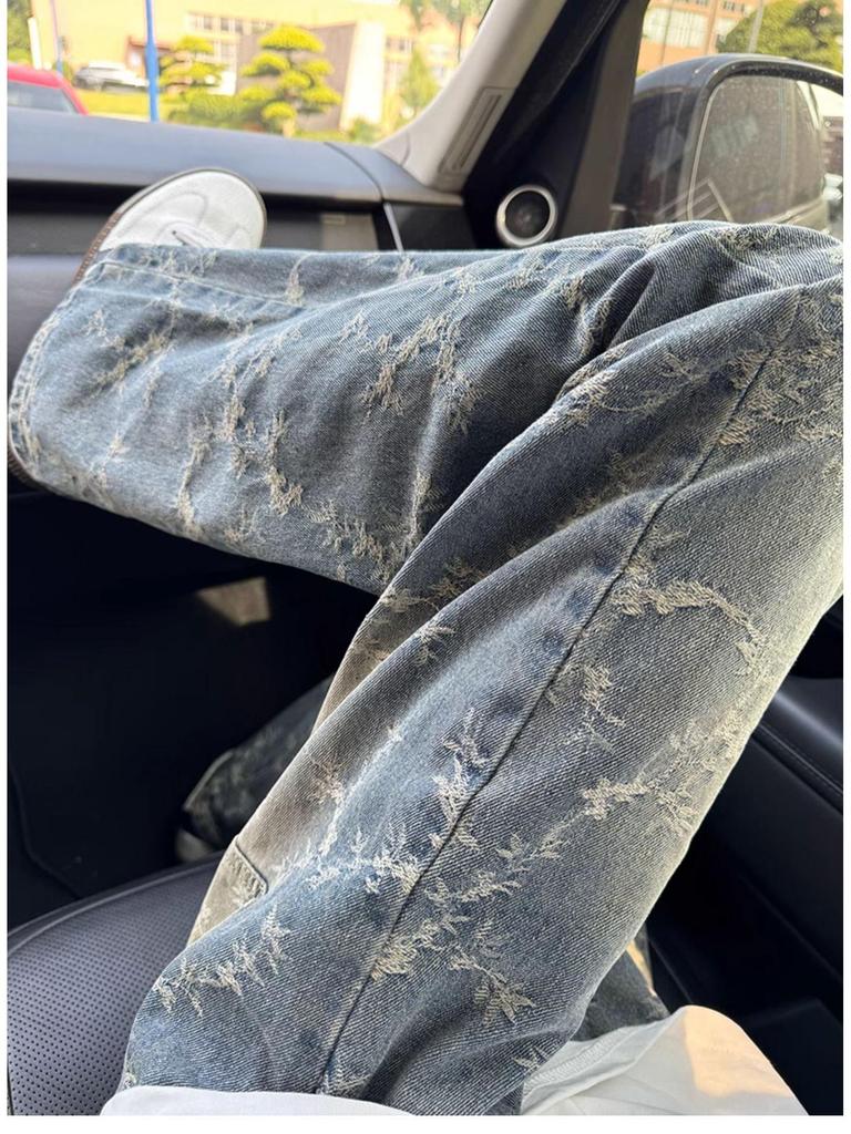 Pánské 2024 Podzimní Slim Straight Leg Prané Žakárové Džíny