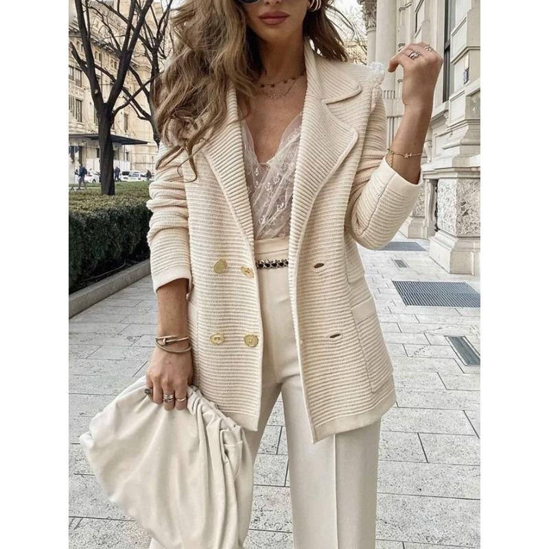 DICIFY Women's Vintage Casual Solid Color Print Autumn Winter Long Sleeve POLO Neck Jackets & Coats
