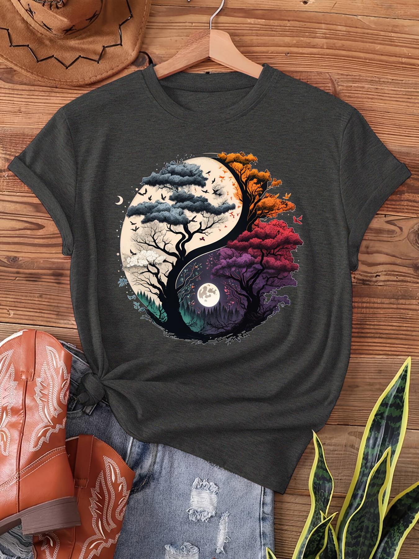 Yin Yang Tree Of Life Women s Tee - Nature Graphic, Casual Boho Spiritual Top S