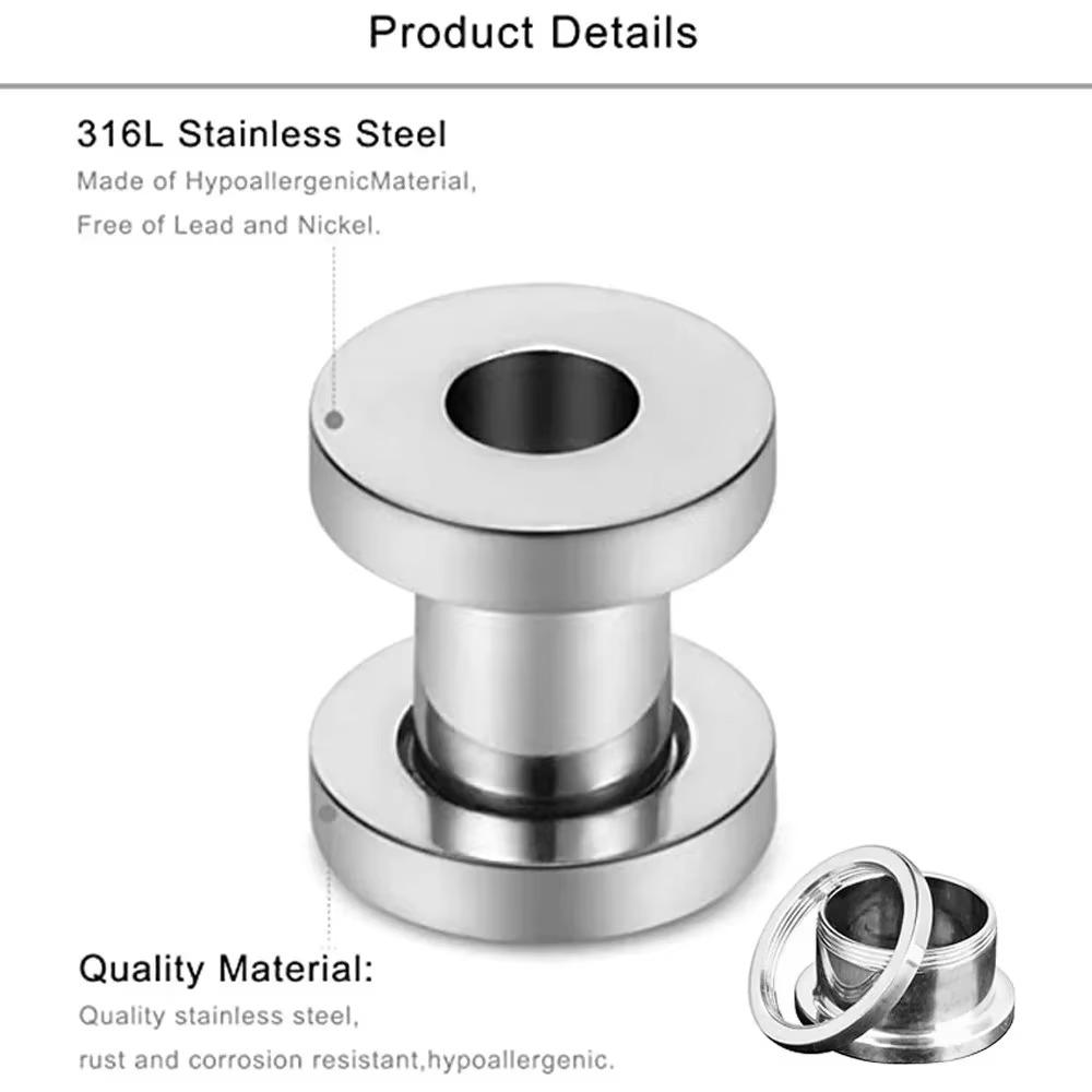 4pcs Combination Mixed Colour Steel Ear Plug Gauge 8g (3mm) - 1" (25mm) Ear Flesh Tunnel Expander Screw Fit