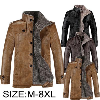 Men's  Stand Collar Fur Thickening  Jackets Waterproof Coat Men's Windbreak Leather Jacket Plus Size