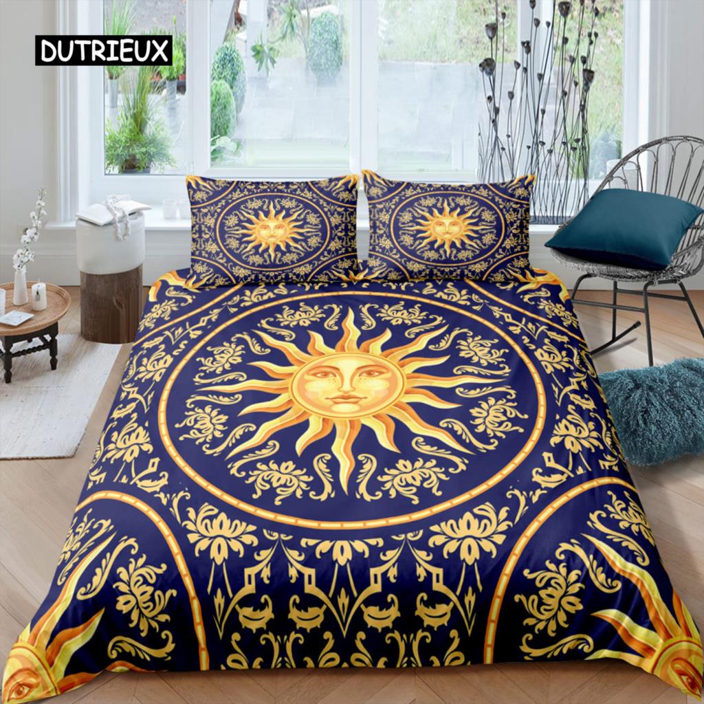 

Sun Moon Duvet Cover Set Queen Microfiber Bohemian Black and White Print Yin Yang Comforter Cover Galaxy Star Twin Bedding Set EU single(135x200cm)