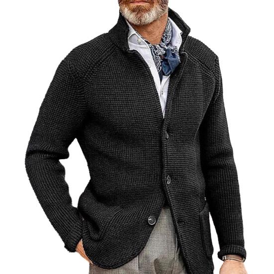 Casaco de Tricô Masculino Lapela Manga Comprida Caimento Solto Jaqueta de Tricô com Bolsos Textura Macia Casual Cor Sólida Tricot