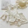 Mädchen 3D Gänseblümchen Spitze Schleife Trägertop und Gepunktete Shorts Set