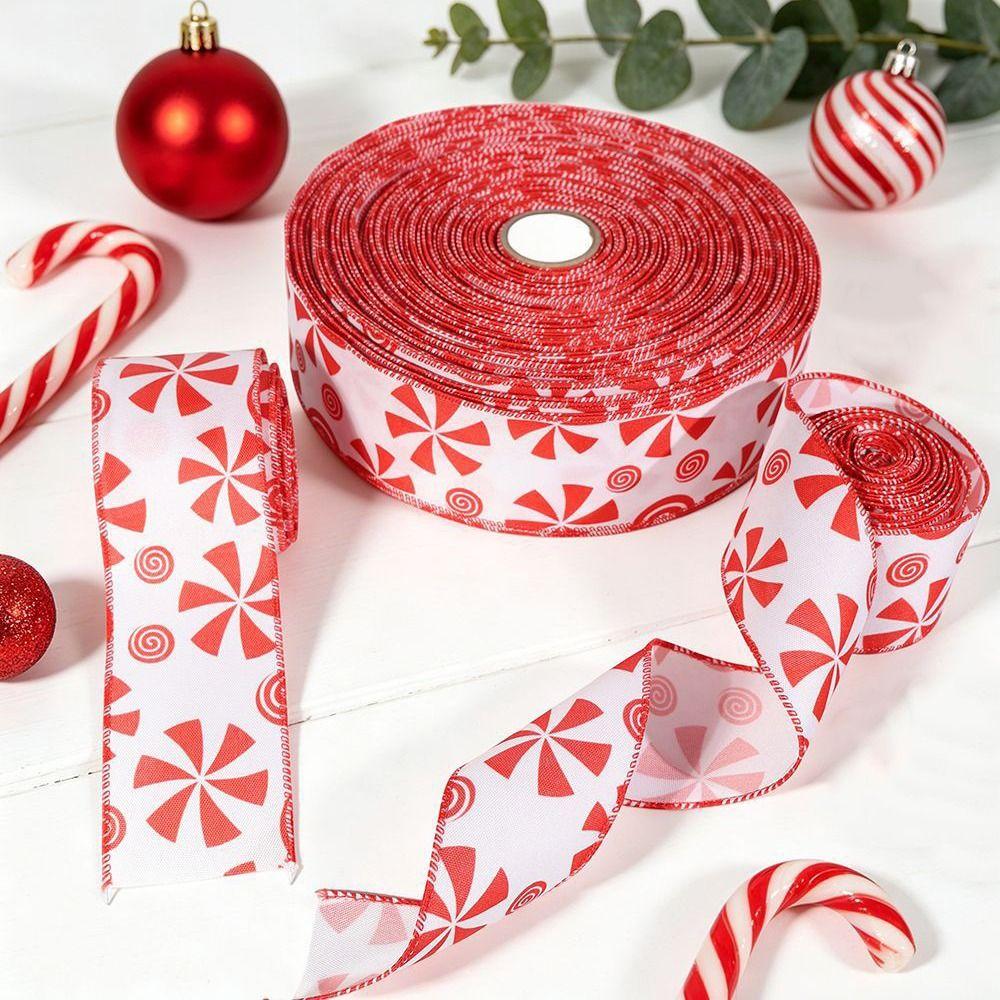Candy Printed Christmas Wrapping Ribbon DIY Bow Decorative Webbing Christmas Tree Ornaments