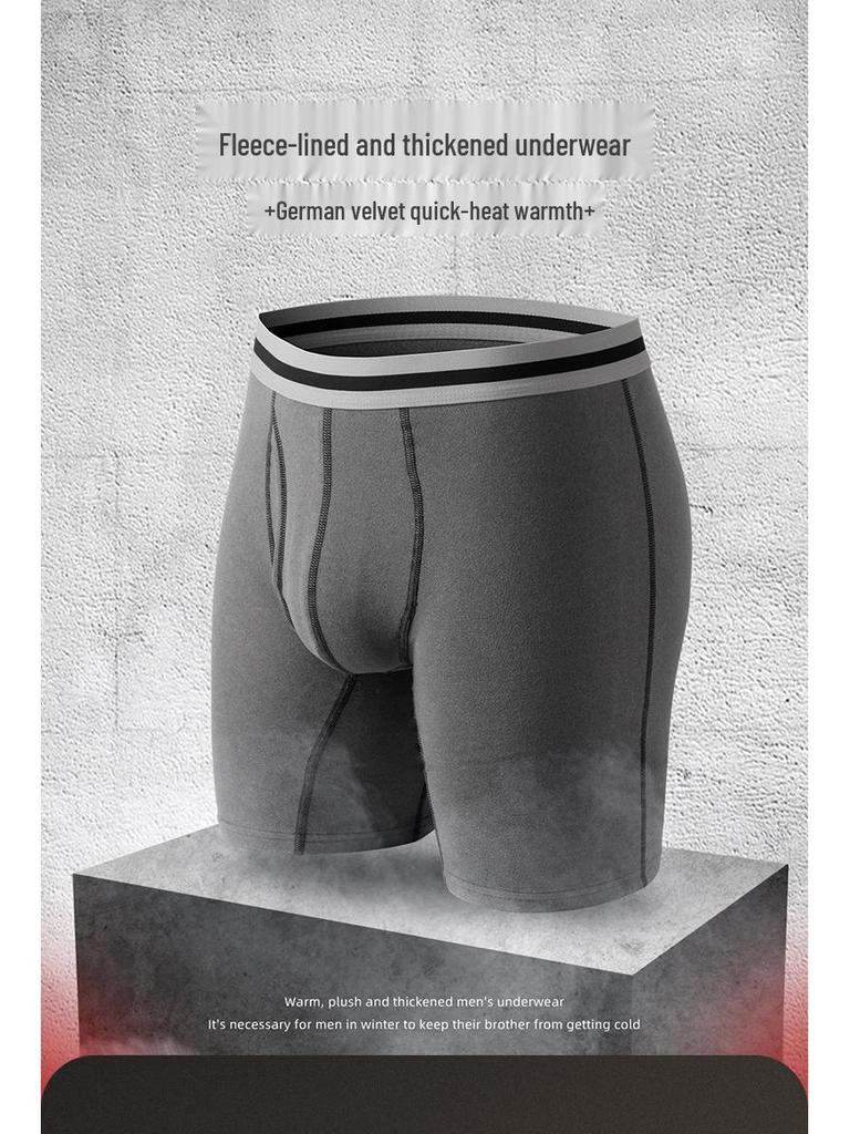 Men's Warm Long Boxer Briefs, Plus Size, Medium Waist, Wear-resistant