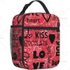 Bedruckte Valentinstag-Lunchtasche mit Seitentasche für Frauen Liebesherzen Isolierte Box Thermische Mahlzeitentrage für Arbeit Picknick Büro