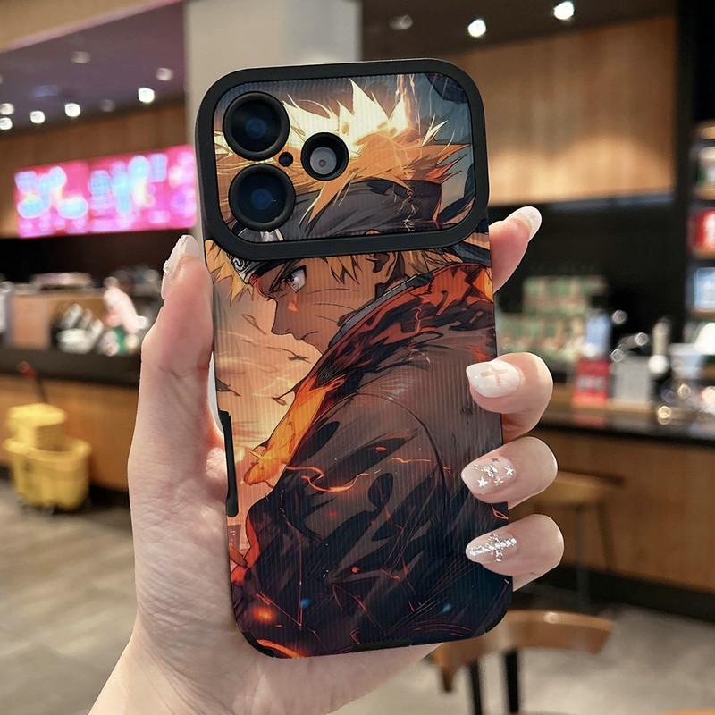 

Чехол для телефона из мягкого силикона с принтом мультяшного Наруто, задняя крышка из кожи с вертикальной текстурой, полная защита камеры для iPhone 17 Honor 300 Pro