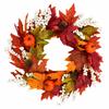 Couronne d'automne en feuilles d'érable de 60 cm pour porte d'entrée avec baies artificielles, citrouilles et pommes de pin pour décoration saisonnière de la maison