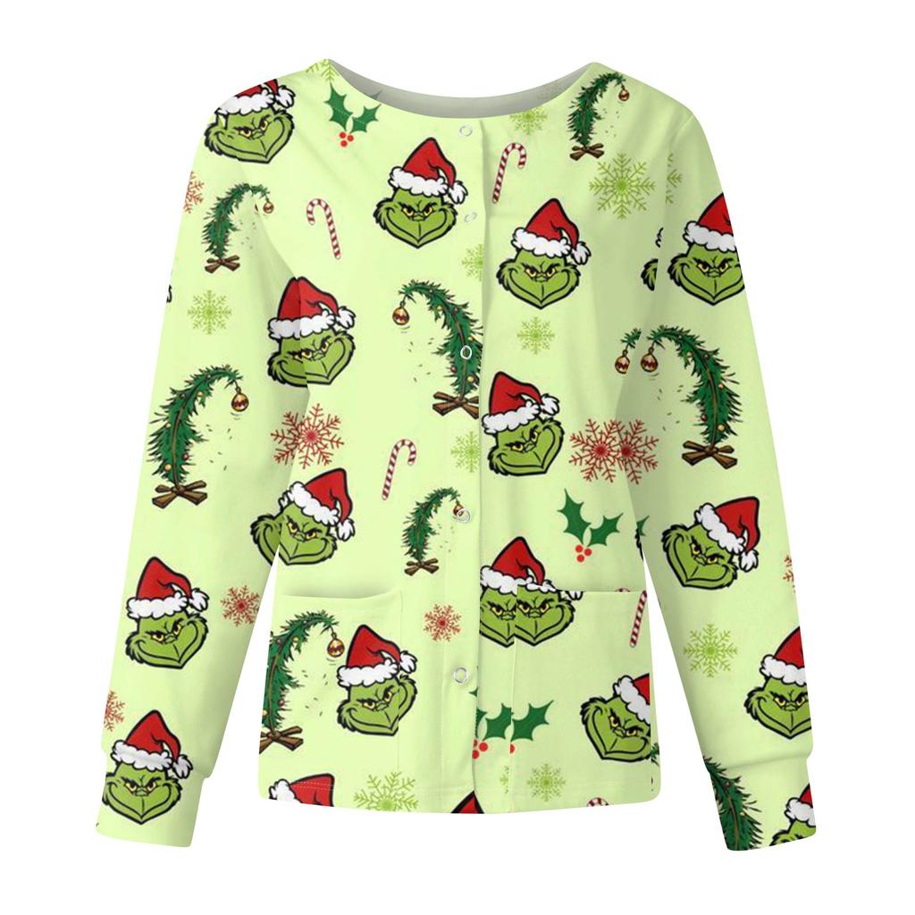Women's Casual Fashion Long-Sleeve Single-Breasted Christmas Print Jacket