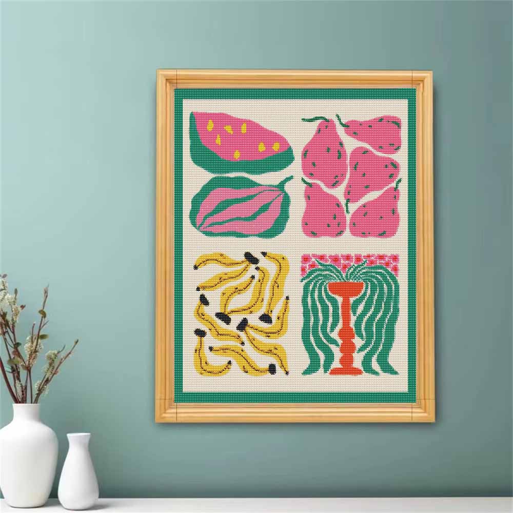 Diamond Painting DIY Kit Fruit Pears Bananas Design 5D Full Drill Rhinestone Art Canvas Relaxing Craft Home Kitchen Wall Decor Modern