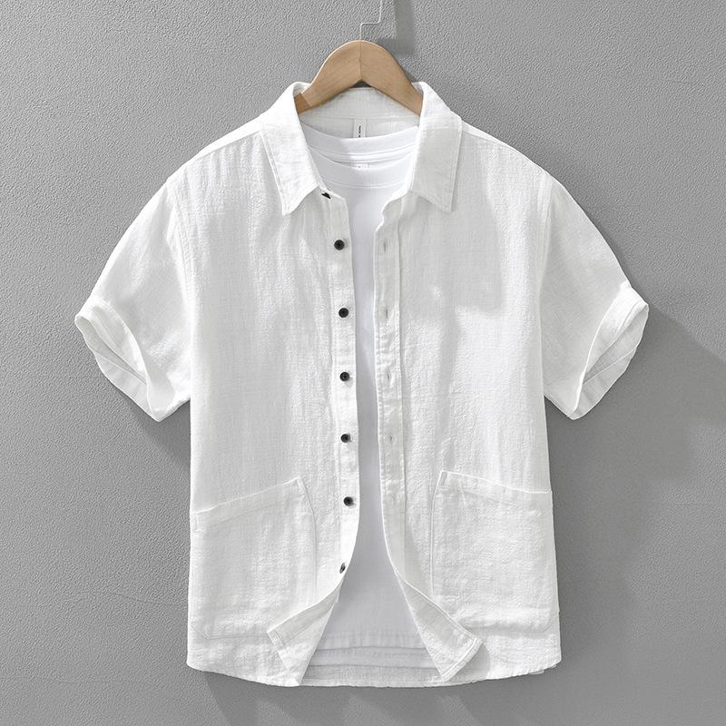Men's Summer Japanese Style Ramie Short Sleeve Shirt - Casual, Loose, Fashionable, Versatile Top