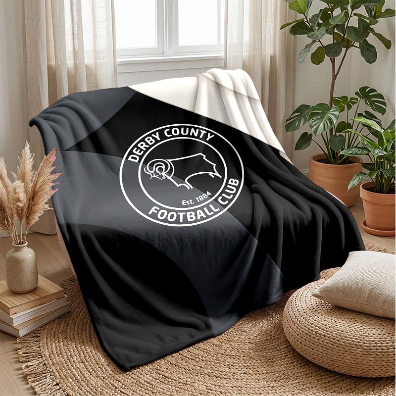 Derby County Football Print Miękki Ciepły Lekki Koc Rzutowy na Sofę Łóżko Kemping