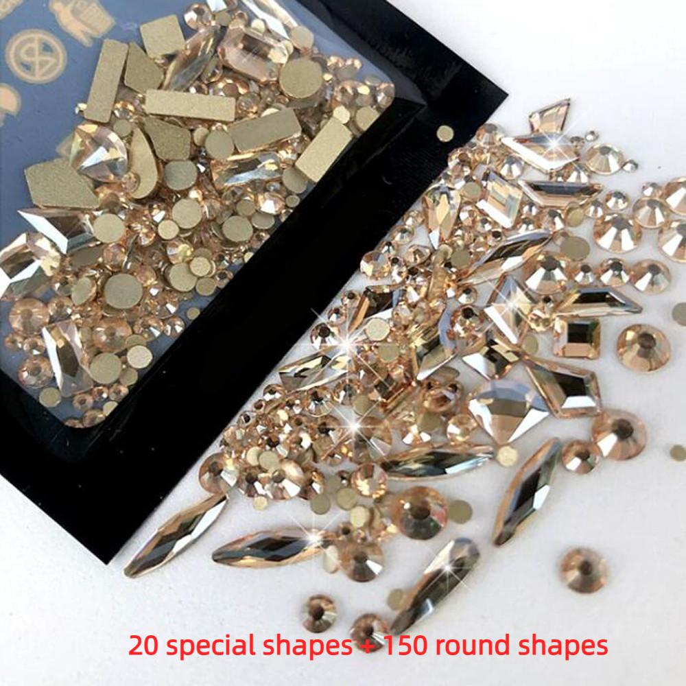 AB Flatback Glass Nail Art Rhinestones Multi-shape Mixed Diamond Gems Blue Purple Crystal Stones For DIY Nail Decoration