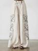 High-End Fashionable Cotton Linen Embroidery Wide-Leg Pants Suit for Women