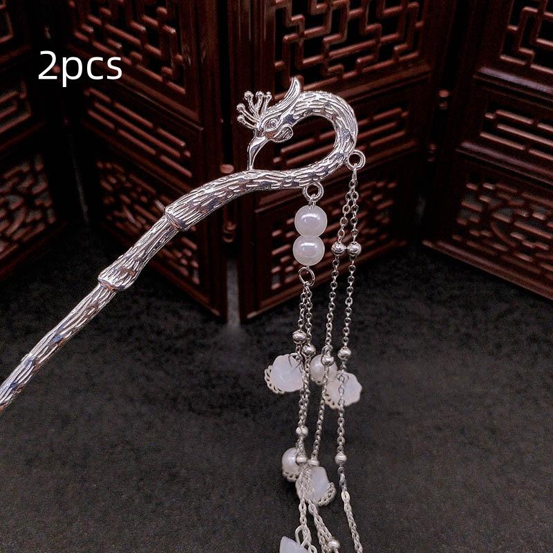 

2 шт. палочки для волос Феникс для женщин, винтажные, с имитацией жемчужных бусин, с длинной кисточкой, заколка для волос, головной убор для Ханфу, ювелирные украшения, аксессуары для волос