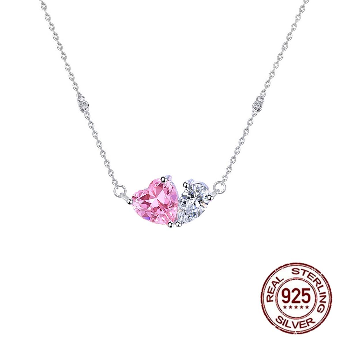 Vintage Pink Heart Cut CZ Wedding Pendant Water Drop Zircon Necklace Women 925 Sterling Silver Rhodium Plated Romantic Jewelry