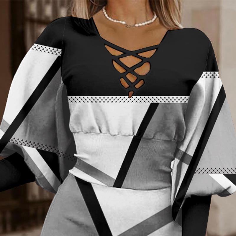 BITCED Damen Herbst und Winter Langarm V-Ausschnitt Taillenhüftkleider