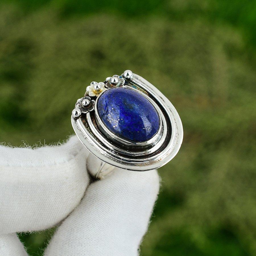 Birthday Gift For Her Natural Lapis Lazuli Solitaire Adjustable Ring 925 Silver Adjustable