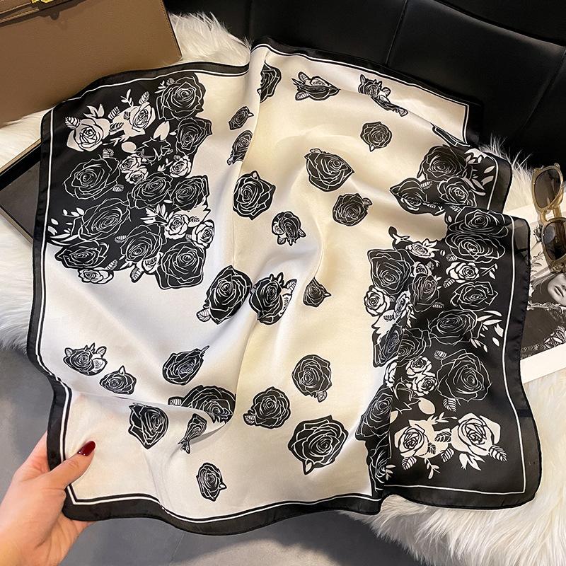 Summer High-End Simulation Silk Square Scarf Femininity Versatile Sunscreen Large Shawl Silk Scarf Variety