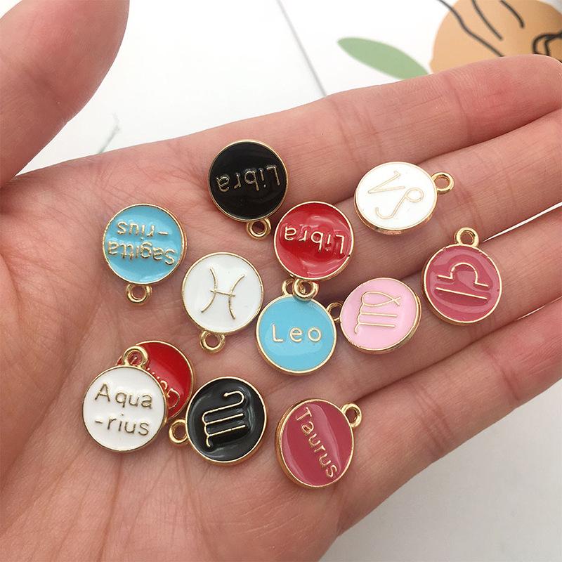 DIY Retro Alloy Jewelry Twelve Constellation KC Gold Multi-Color English Alphabet Pendants
