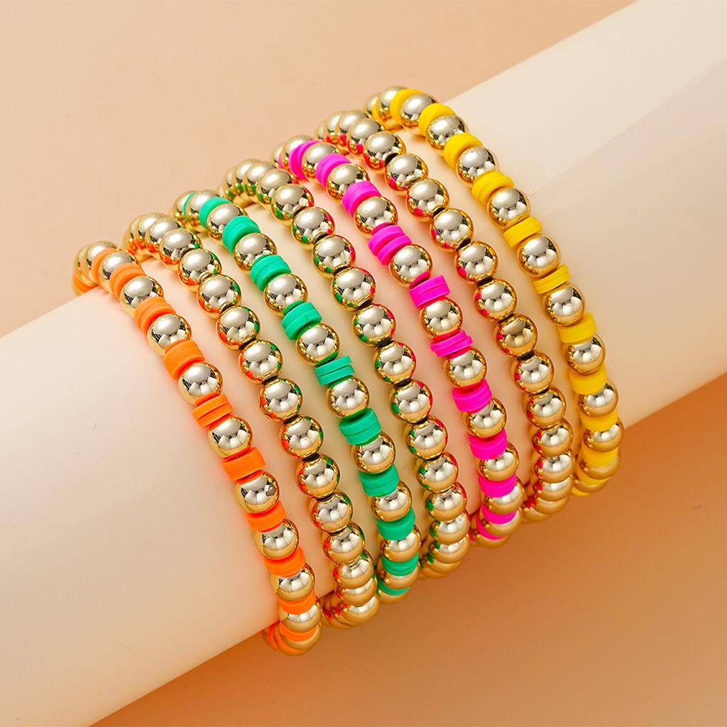 Beach Resort Wind Bracelet Versatile Multi-strip Stacked Bohemian Color Pottery Sheet Beaded Gold Bead Bracelet