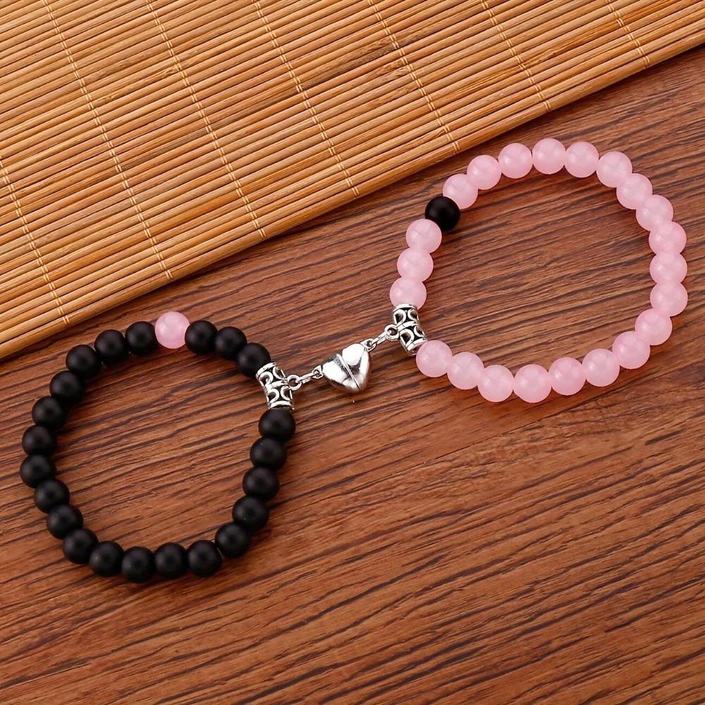 Fashionable Beaded Magnetic Couple Bracelet Resin Versatile Valentine's Day Gift Accessories