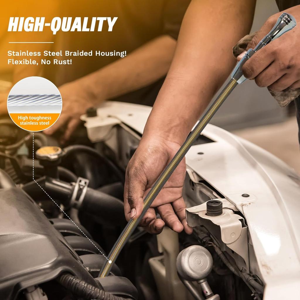 HAHAHA TH350 TH400 Turbo350 Firewall Mounted Flex Transmission Dipstick TH350/TH400 Stainless Braided Hose Compatible With GM/Chevy TH350/TH400