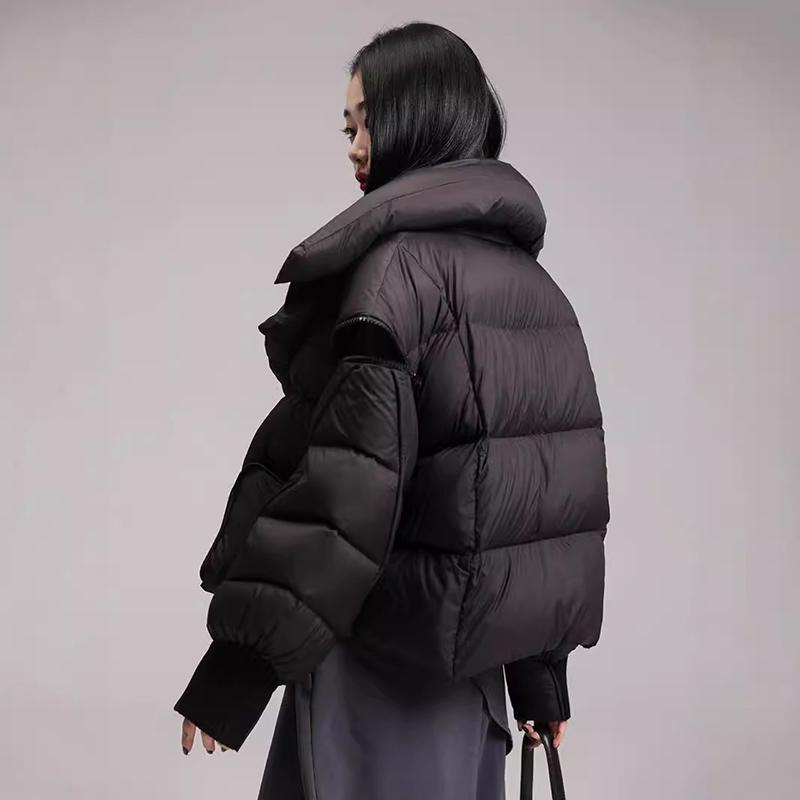 Jaqueta Puffer de Inverno Feminina Casaco Curto de Penas Streetwear Parkas Quentes Mangas Outwear