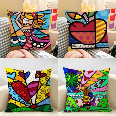 BBritto Art Design Abstract Cushion Cover Natural Linen Organic Fabric DoubleSided Printing Room Sofa Decor Pillow Case