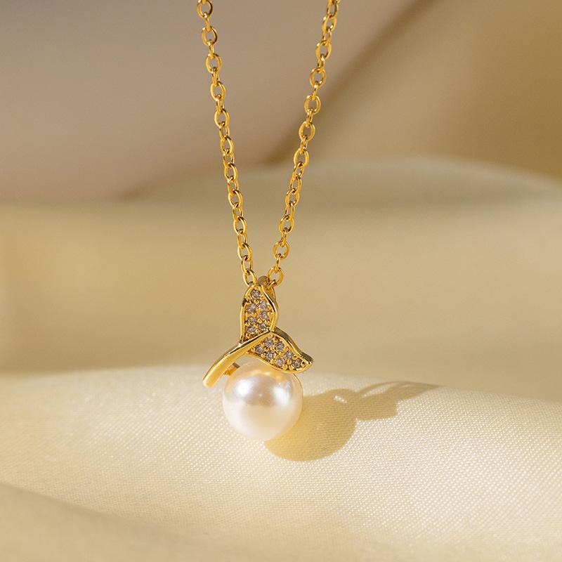 

Korean versatile 18k gold pearl conch flower necklace, temperament copper inlaid zirconium collarbone chain fashion shell necklace batch