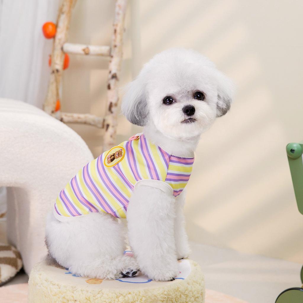 25 New Dog Clothes Spring and Summer Small Dog Bichon Teddy Pomeranian Striped Bottom Shirt Home Casual Clothes