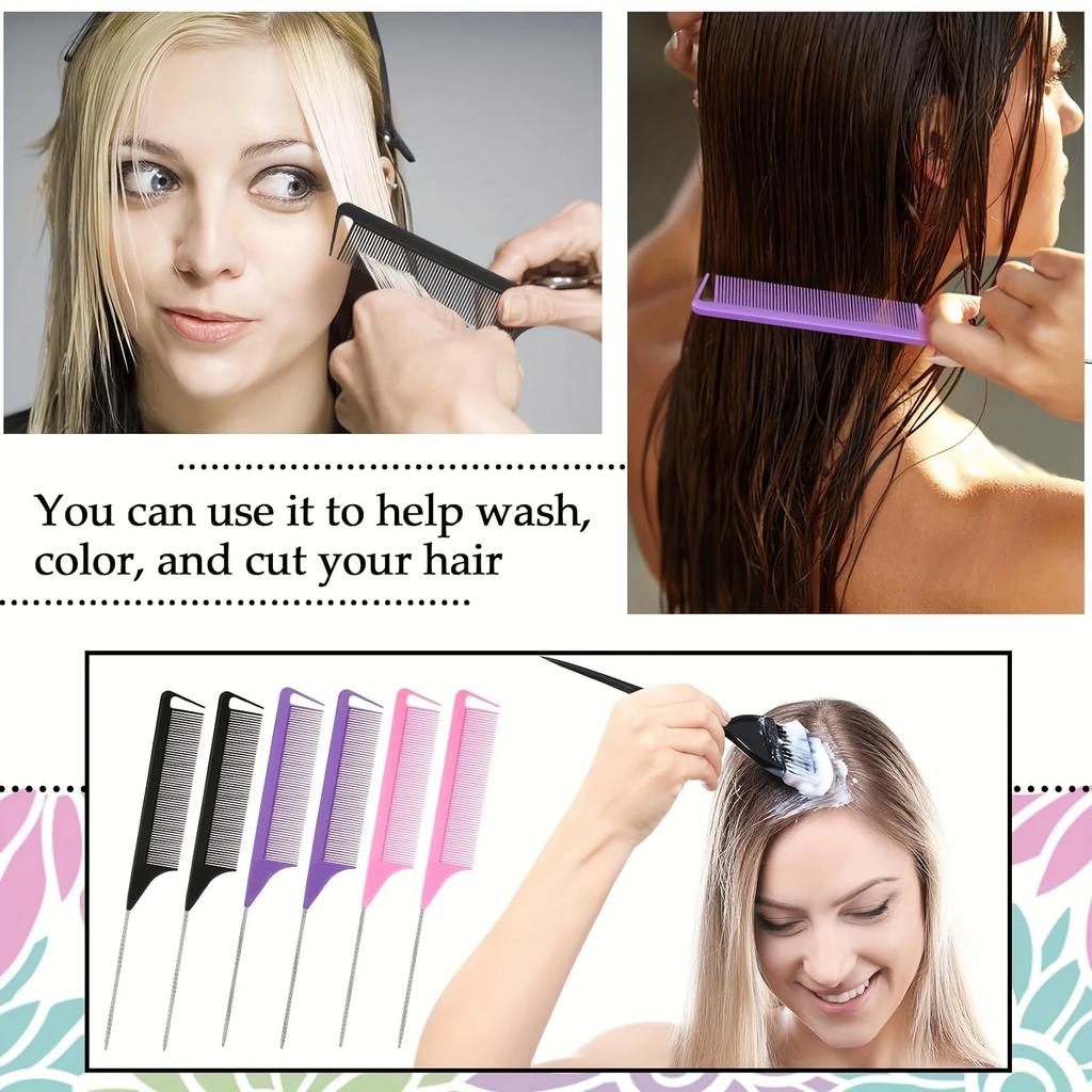11 piece pointed tail comb set, suitable for hairstyle design, plastic comb teeth and metal handle, heat-resistant combing comb