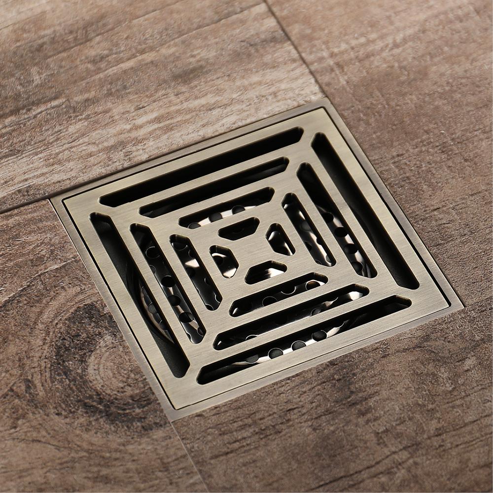 Modern Rectangle Bathroom Accessories 4 Inch Anti-odor Antique BrassShower Floor Drain 100x100mm