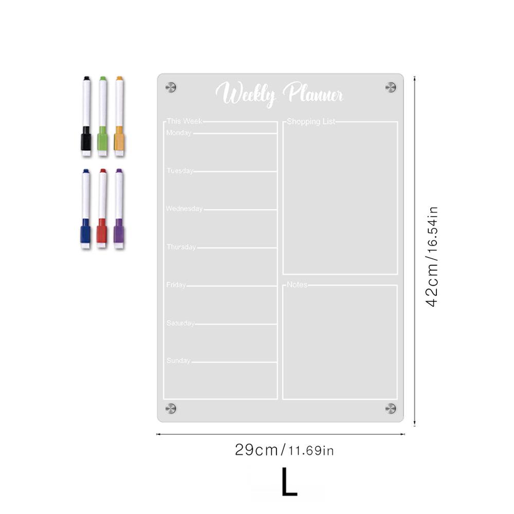 TYU375 Clear Acrylic Magnetic Weekly Memo Board for Fridge - Message and Planning Organizer.