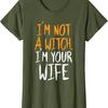 I'm With The Witch/I'm Not A Witch Your Wife Print Halloween Shirt Women Men Short Sleeve Spooky Season Couple Matching T-shirts